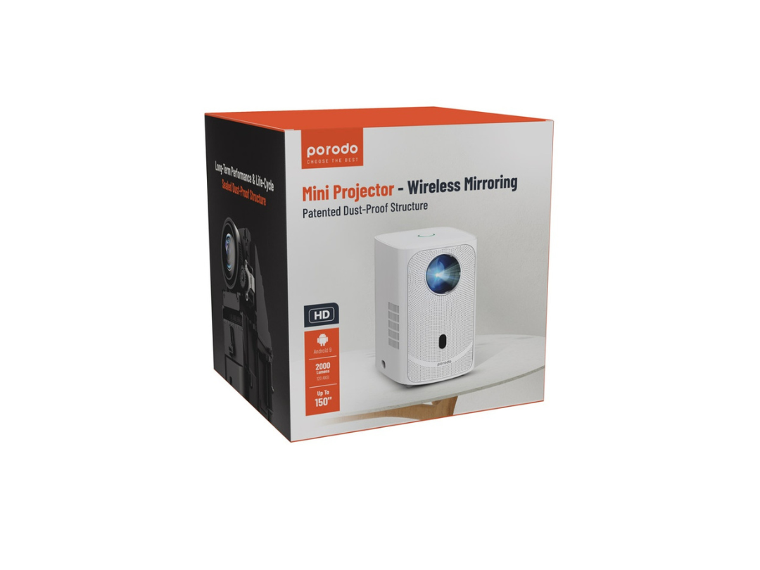 Porodo 720P Projector Android 9 - White | Wi-Fi, Bluetooth, 150” Screen Porodo 720P Projector Android 9 - White | Wi-Fi, Bluetooth, 150” Screen
